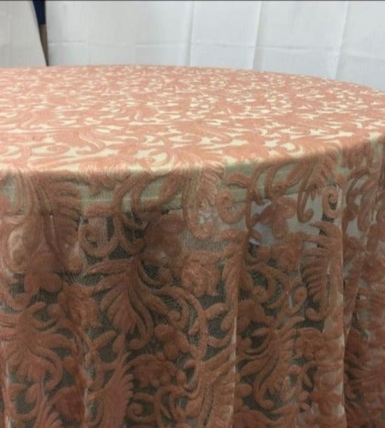Blush sequin Lace ( Devine) Tablecloth - Embroidered flowered Pattern Lace 90'' 108'' 120'' Round - Amazing Warehouse inc.