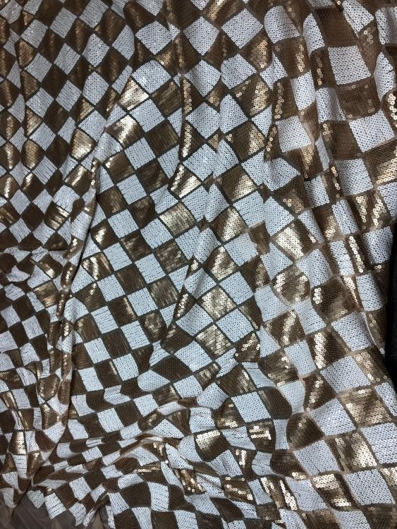 checker sequin champagne/ White Sequin Fabric by the yard - 