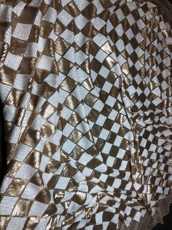 checker sequin champagne/ White Sequin Fabric by the yard - 