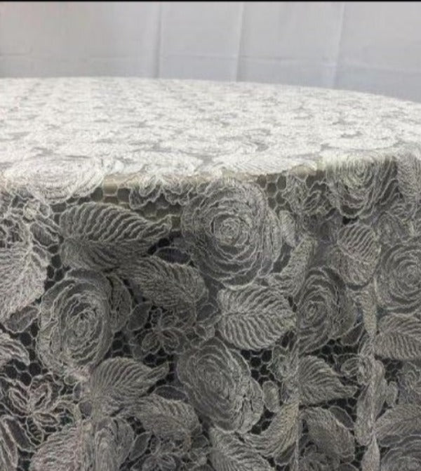 Paradise Lace Tablecloth - Embroidered flowered Pattern Lace 90'' 108'' 120'' round - Amazing Warehouse inc.
