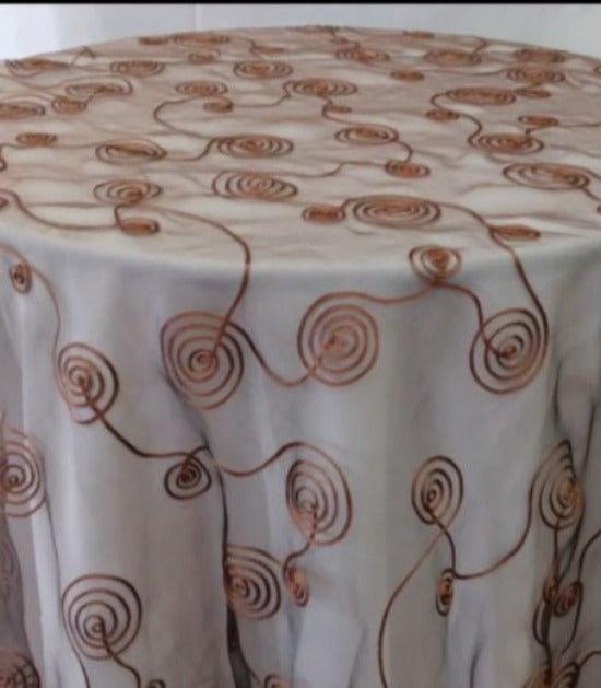 seamless tablecloth 115'' round organza embroidery Coral -