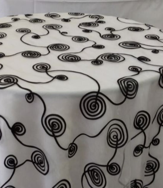 seamless tablecloth 115'' round organza embroidery Coral -